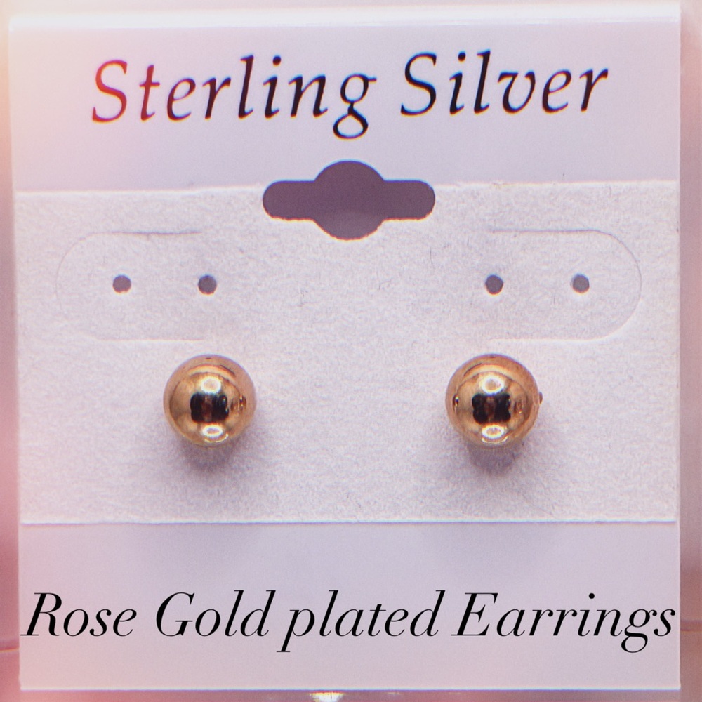Rose Gold Plated Earrings Sterling silver push Back lock size 6 mm